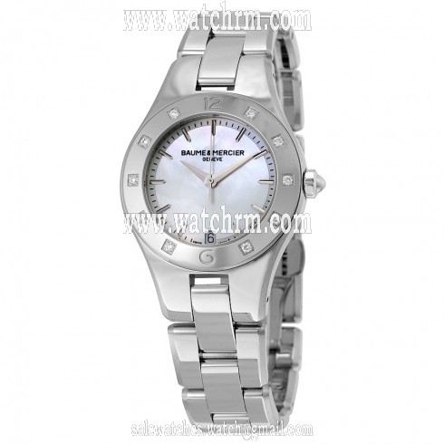 Baume and Mercier Linea Mother of Pearl Stainless Steel Diamond Ladies Watch 10071