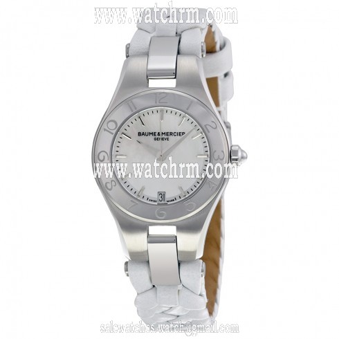 Baume and Mercier Linea Mother Pearl Stainless Steel White Leather Ladies Watch 10117