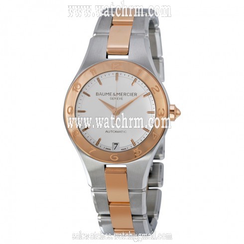 Baume and Mercier Linea White Dial Stainless Steel and 18kt Rose Gold Ladies Watch 10073