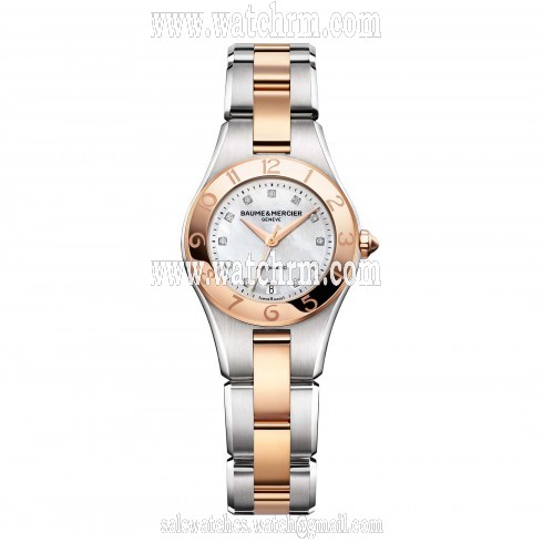 Baume and Mercier Mother of Pearl Diamond Dial 18kt Rose Gold Steel Ladies Watch 10114