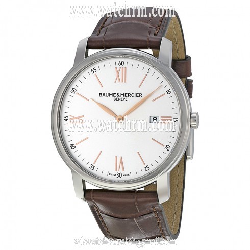 Baume et Mercier Classima Silver Dial Brown Leather Strap Men's 42mm Watch 10144