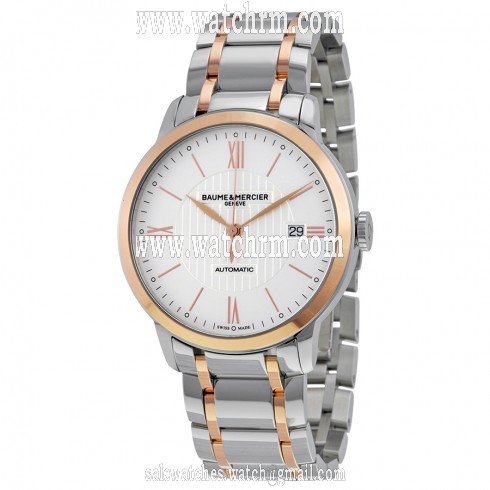 Baume et Mercier Classima Silver Opaline Dial Stainless Steel and 18kt Rose Gold  Men's Watch 10217