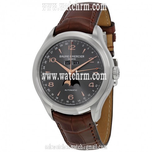 Baume et Mercier Clifton Grey Dial Brown Leather Men's Watch MOA10213