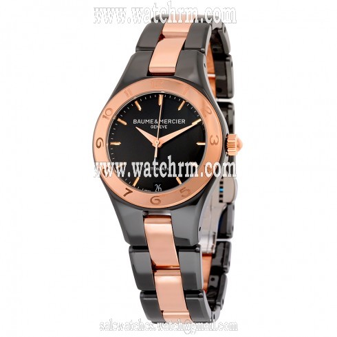 Baume et Mercier Linea Black Dial Ceramic and Rose Gold-Plated Stainless Steel Automatic Ladies Watch MOA10069