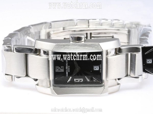 Baume Mercier Hampton Milleis 8478 Square Stainless Steel Case Black Dial Watch