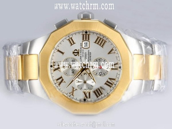 Baume Mercier Riviera XXL 8625 Silver 18k Gold Strap Mens Stainless Steel with 18k Gold Bezel Watch