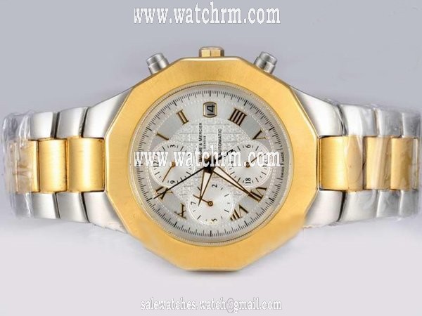 Baume Mercier Riviera XXL 8625 Silver 18k Gold Strap Round White Dial Watch
