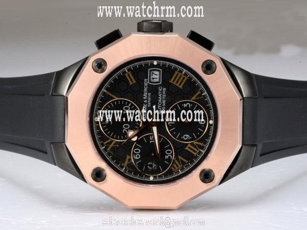Baume Mercier Riviera XXL 8711 PVD Bezel Black Dial Black Rubber Strap Watch