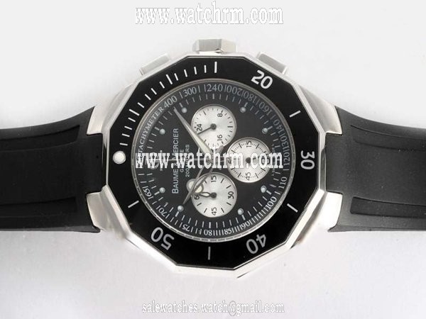 Baume Mercier Riviera XXL 8723 Black Rubber Strap 43mm Black Dial Watch