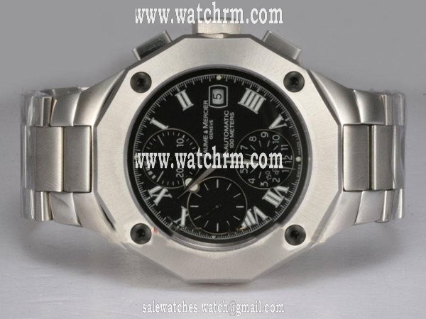 Baume Mercier Riviera XXL 8728 Stainless Steel Case Round Black Dial Watch