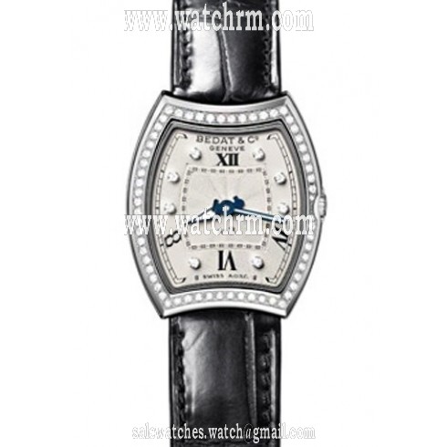 Bedat No. 3 Silver Diamond Dial Black Leather Strap Ladies Watch 305.020.109
