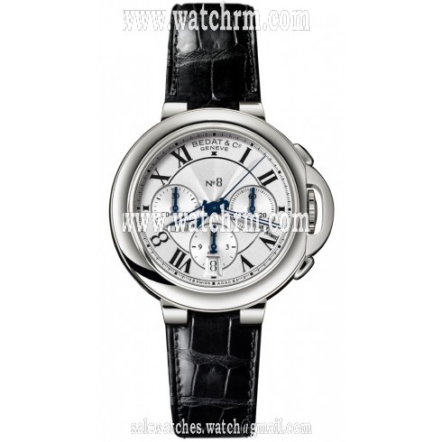 Bedat No. 8 Silver Dial Chronograph Black Leather Unisex Watch 830.010.101