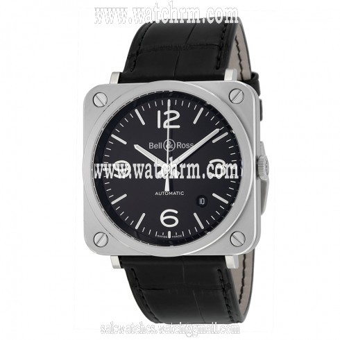 Bell and Ross Aviation Automatic Black Dial Black Leather Men's Watch BRS92-BL-ST