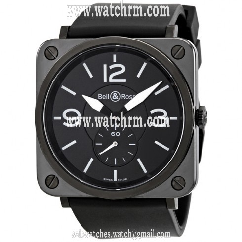 Bell and Ross Aviation Black Dial Black Ceramic Case Unisex Watch BRS-BLK-CER-RUBB