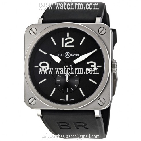Bell and Ross Aviation Black Dial Black Rubber Men's Watch BRS-BL-ST-SRB