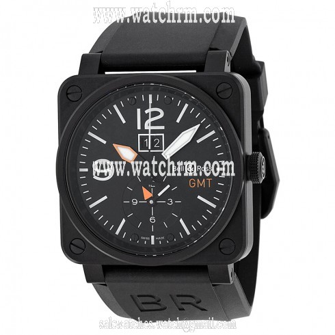 Bell and Ross Aviation Black Dial Black Rubber Men's Watch BR0351-GMT-CA