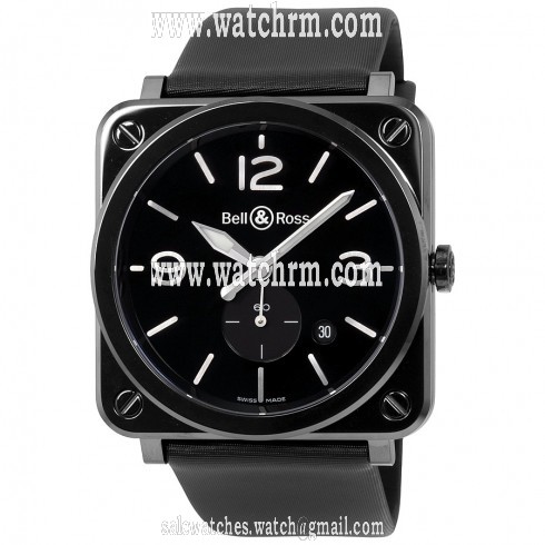 Bell and Ross Aviation Black Dial Black Rubber Men's Watch BRS-BL-CE-SAT