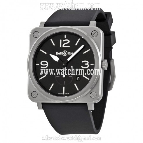 Bell and Ross Aviation Black Dial Black Rubber Strap Men's Watch BLRBRS-BLC-ST