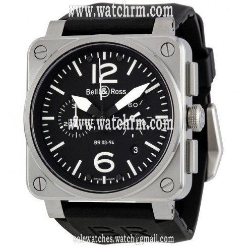 Bell and Ross Aviation Black Dial Chronograph Automatic 42MM Men's Watch BR-03-94-STEEL