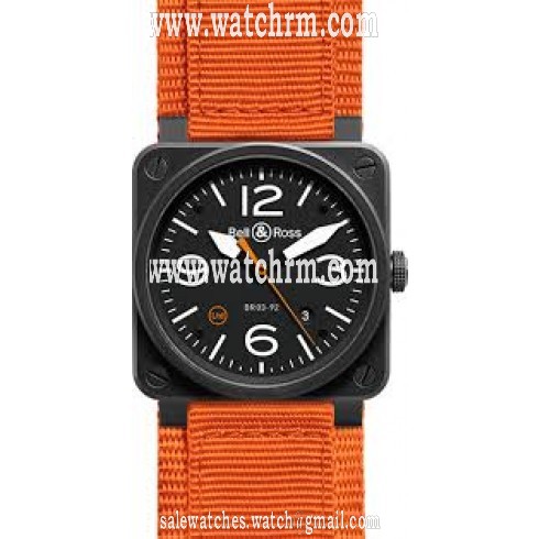 Bell and Ross Aviation Black Dial Orange Canvas Strap Automatic Men's Watch BR0392-O-CA