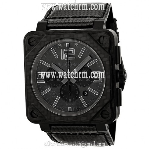 Bell and Ross Aviation Black Phantom Dial Carbon Fiber Rubber Men's Watch BR0194-CA-FIBER-PH