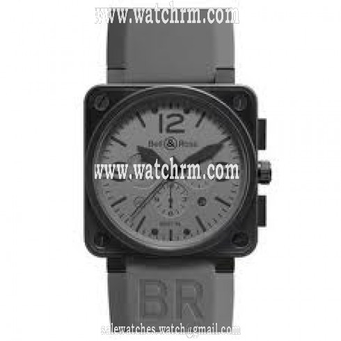 Bell and Ross Aviation Commando Chronograph Grey Dial Rubber Automatic Men's Watch BR01-94COMMANDO