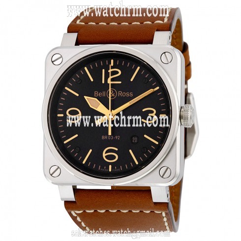 Bell and Ross Aviation Gold Heritage Black Dial Leather Men's Watch BR0392-GOLD-HER