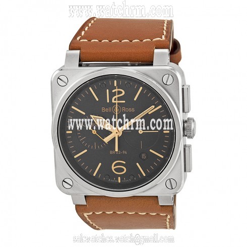 Bell and Ross Aviation Golden Heritage Black Dial Chronograph Automatic Men's Watch BR0394-GOLD-HER