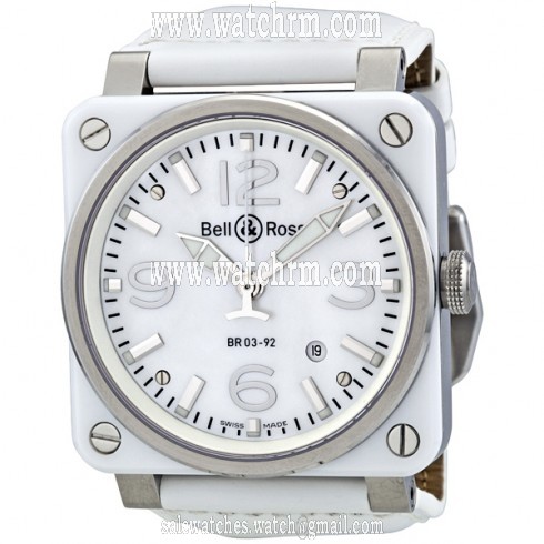 Bell and Ross Aviation Mother of Pearl White Ceramic Men's Watch BR0392-WHT-CER
