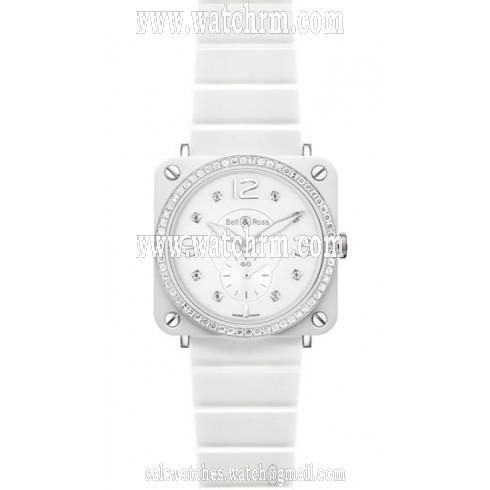 Bell and Ross Aviation White Ceramic Diamond Unisex Watch BRS-WHT-CERT-PHT