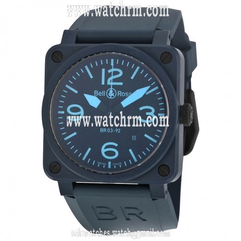 Bell and Ross Black Dial Automatic Blue Rubber Men's Watch BR0392-CREAM-BLUE