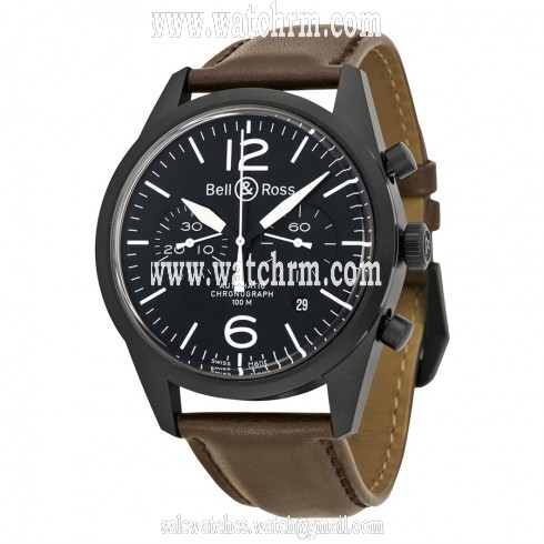 Bell and Ross Black Dial Chronograph Brown Leather Automatic Men's Watch BRV126-BL-CA-SCA