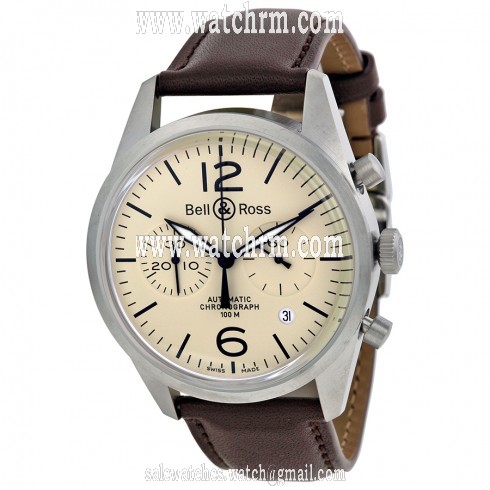 Bell and Ross Chronograph Beige Dial Brown Leather Men's Watch RBRV126-BEI-ST-SCA