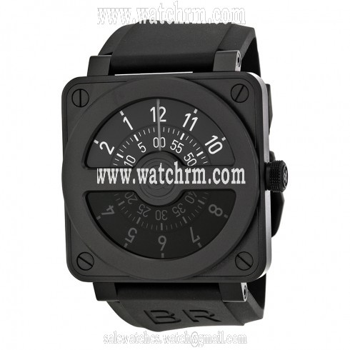 Bell and Ross Compass Black Dial and Black Rubber Strap Men's Watch BR01-92-COMCARBN