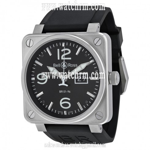 Bell and Ross Grande Date Black Dial Black Rubber Men's Watch BR0196-BL-ST