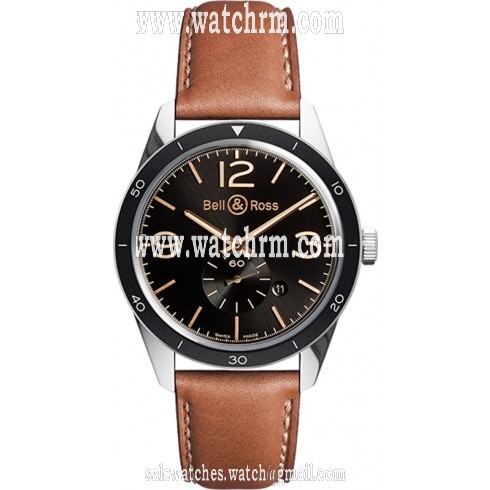 Bell And Ross Heritage Automatic Black Dial Golden Tan Leather Men's Watch RBRV123-GH-ST-SCA