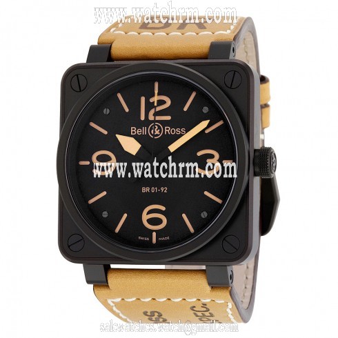 Bell and Ross Heritage Black Dial Tan Leather Strap Men's Watch BR01-92-HERITAGE