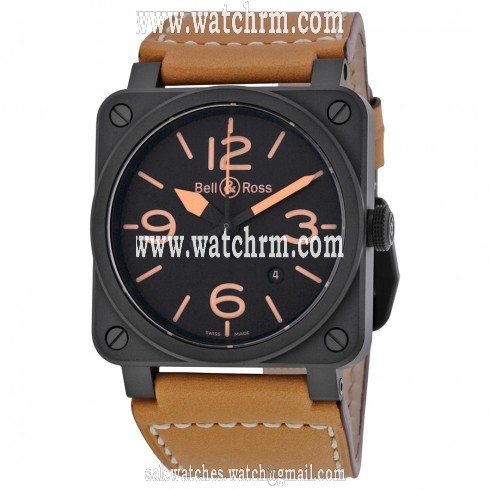 Bell and Ross Heritage Ceramic Black Dial Tan Leather Men's Watch BR0392-CERAM-HER