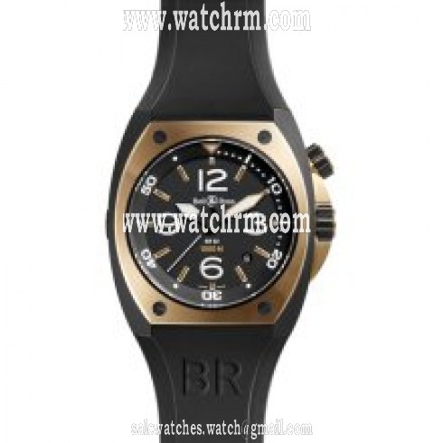 Bell and Ross Marine Black Dial 18kt Pink Gold and Black PVD Steel Rubber Men's Watch BR02-PNKGLD-CA