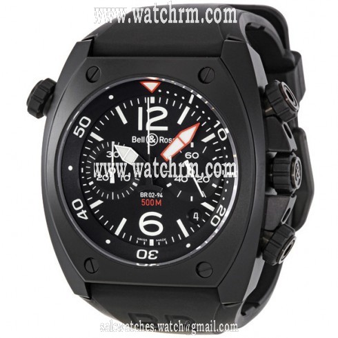Bell and Ross Marine Black Dial Chronograph 44MM Men's Watch BR0294-BL-CB