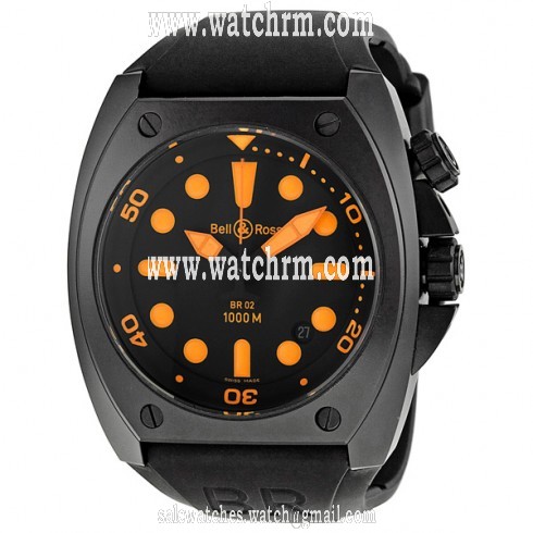 Bell and Ross Marine Black Dial Orange Index Rubber Men's Watch BR0292-ORANGE