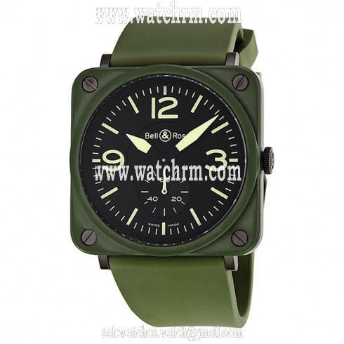 Bell and Ross Military Olive Green Ceramic Rubber Strap Men's Watch BRS-CERAM-MIL