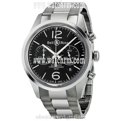 Bell and Ross Officer Automatic Chronograph Black Dial Men's Watch BR126-BL-ST-SS