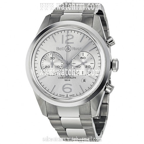 Bell and Ross Officer Automatic Chronograph Silver Dial Men's Watch BR126-WH-ST-SS