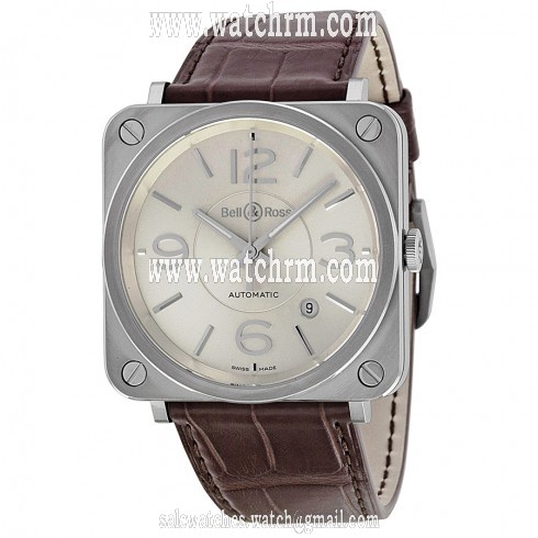 Bell and Ross Officer Silver Dial Brown Alligator Leather Men's Watch BRS-OFF-SIL