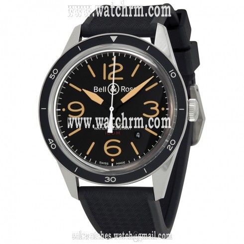 Bell and Ross Sport Heritage Black Dial Black Rubber Men's Watch BR123-HER-SRB