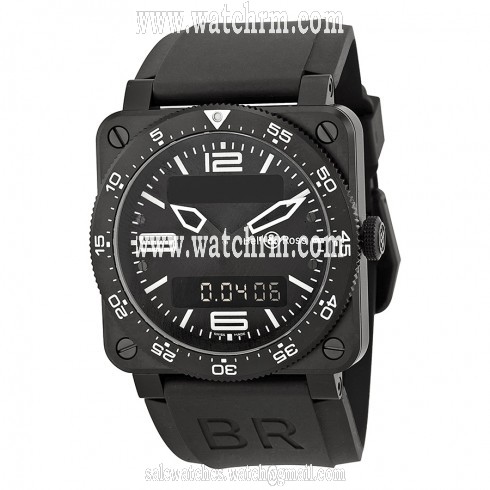 Bell and Ross Type Aviation Black Dial Black PVD Stainless Steel Black Rubber Men's Watch BR0392-AVIA-CA