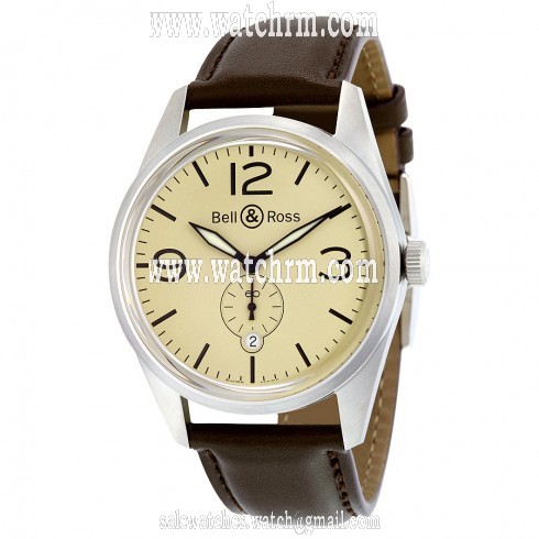 Bell and Ross Vintage Automatic Beige Dial Brown Leather Men's Watch BRV123-BEI-ST-SCA