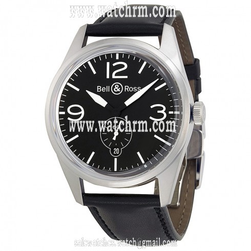 Bell and Ross Vintage Black Dial Black Leather Men's Watch BRV123-BL-ST-SCA