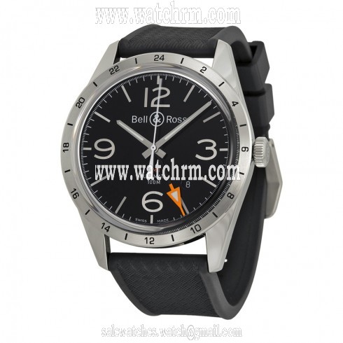 Bell and Ross Vintage Black Dial Black Rubber Men's Watch BRV123-BL-GMT-SRB